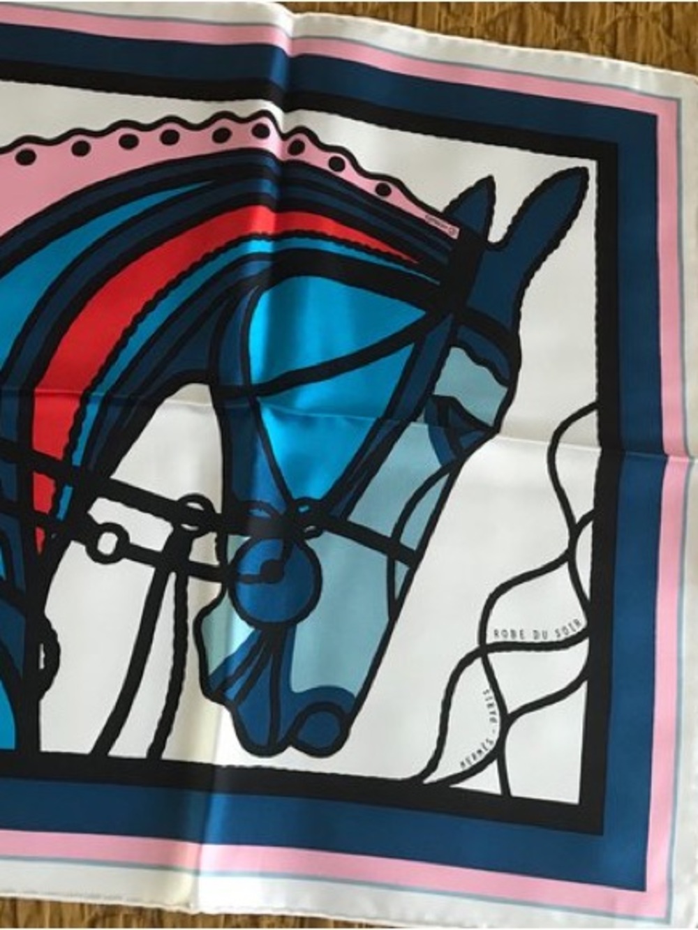 Hermes Blue Pink Red Stylized Horse Silk Scarf - Picture 7 of 11